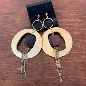 Boho Wood/Metal Round Dangle Earrings